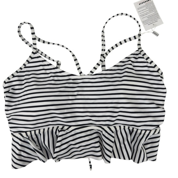 NWT CocoShip Black Stripe Corset Tie Back Flounce Bikini Top Boho Retro Size 16 - Picture 8 of 16